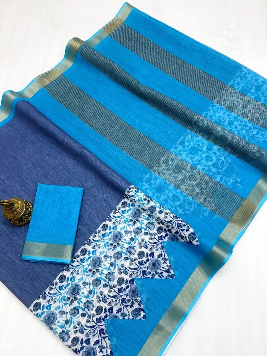 High-Quality Linen with a Luxurious Gold Jari Border for an Elegant Touch Saree